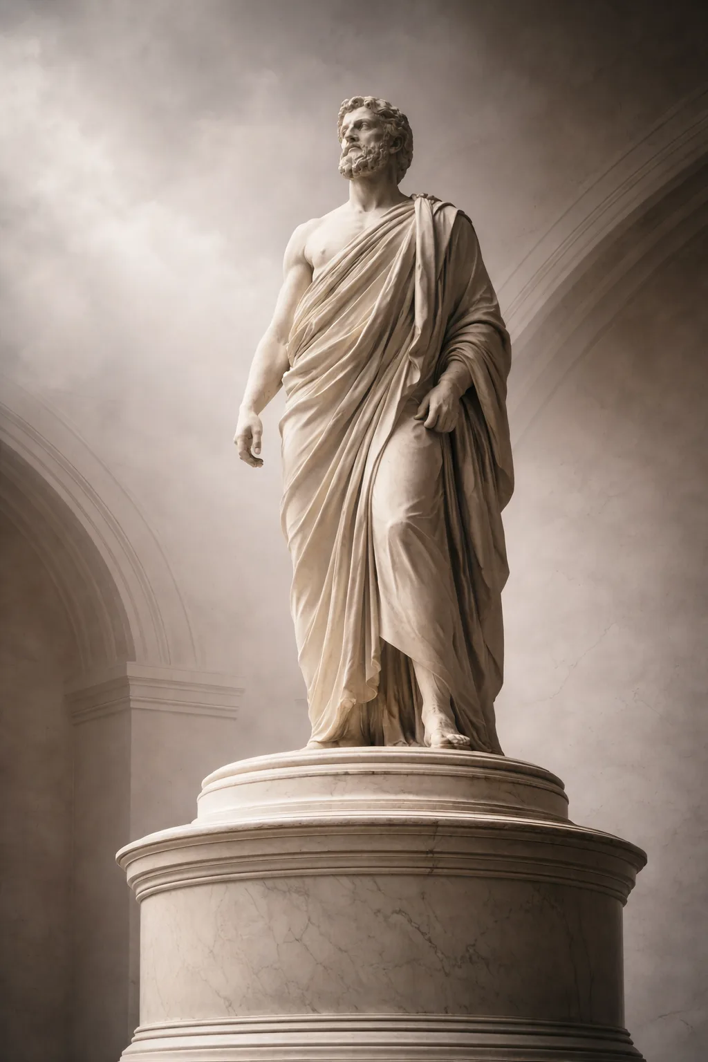 A confident statue standing in light